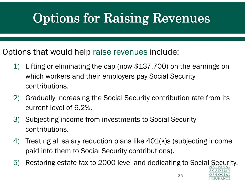 options for raising revenues