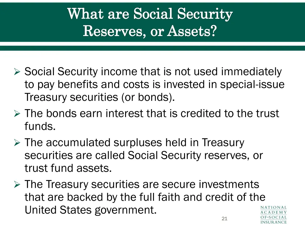 what are social security reserves or assets