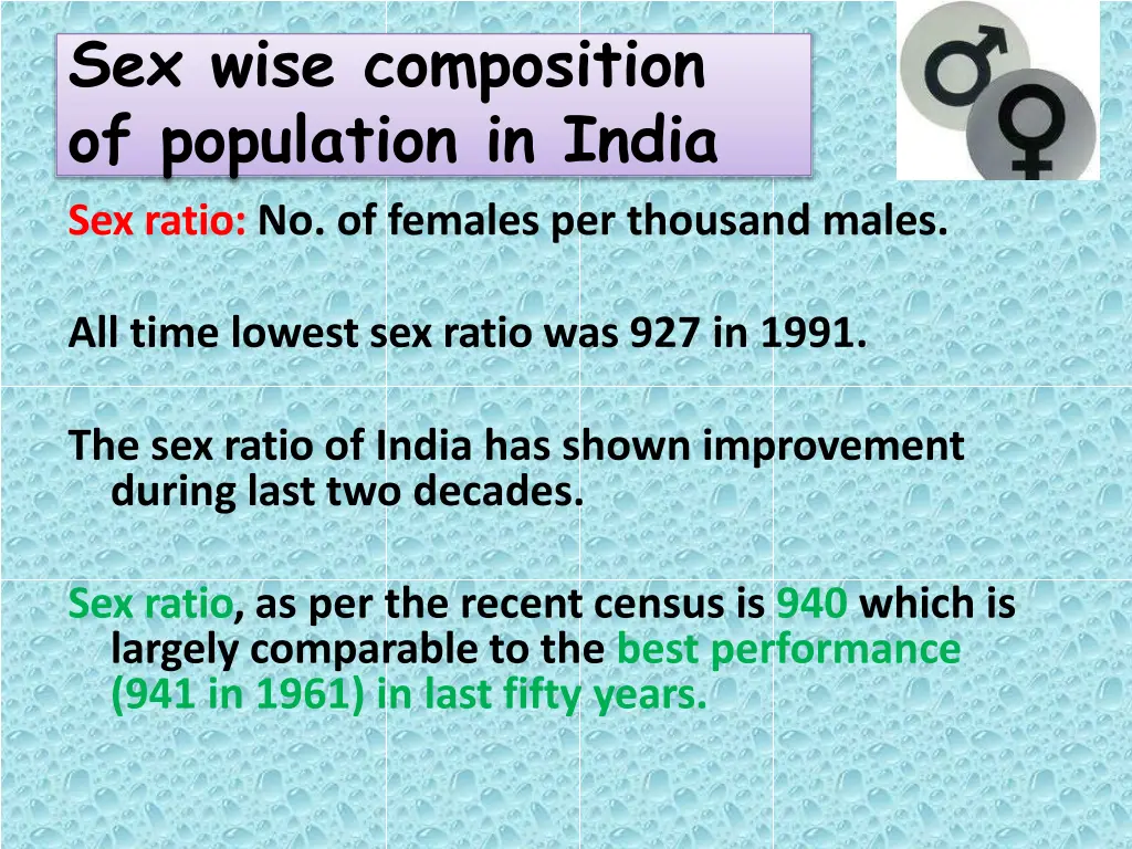 sex wise composition of population in india