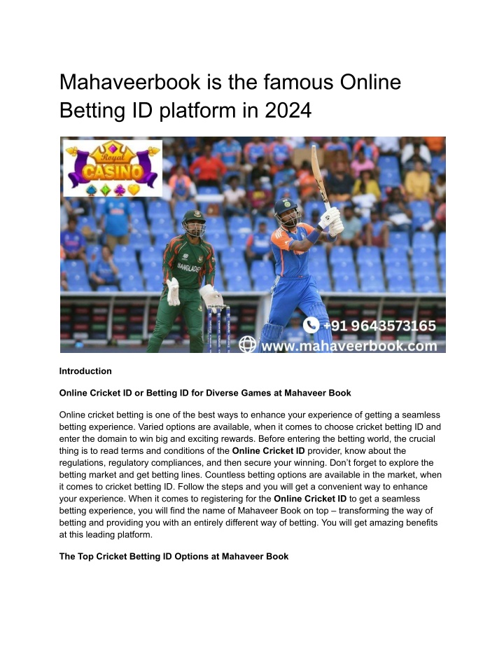 mahaveerbook is the famous online betting