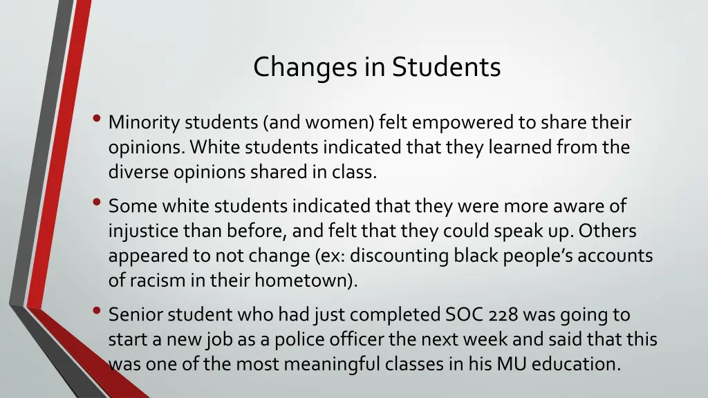 changes in students