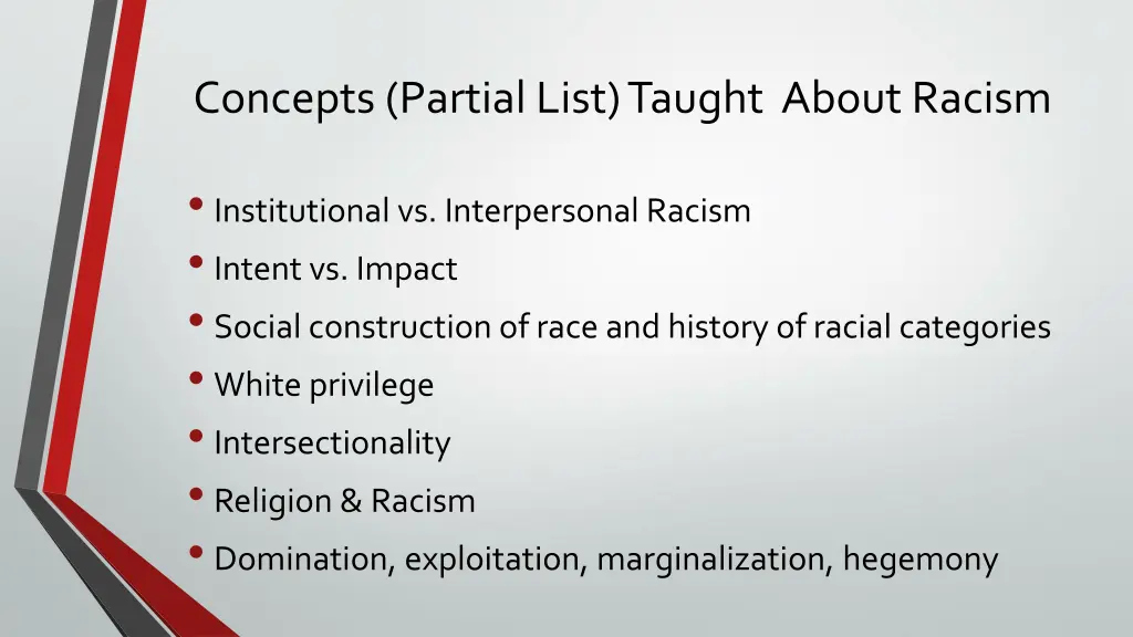 concepts partial list taught about racism