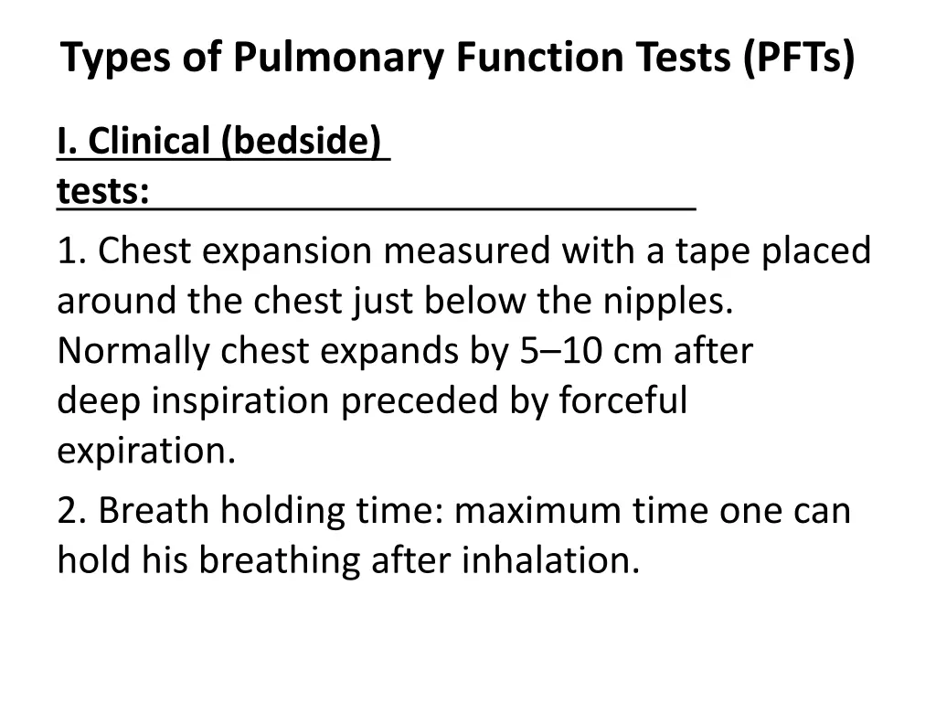 types of pulmonary function tests pfts