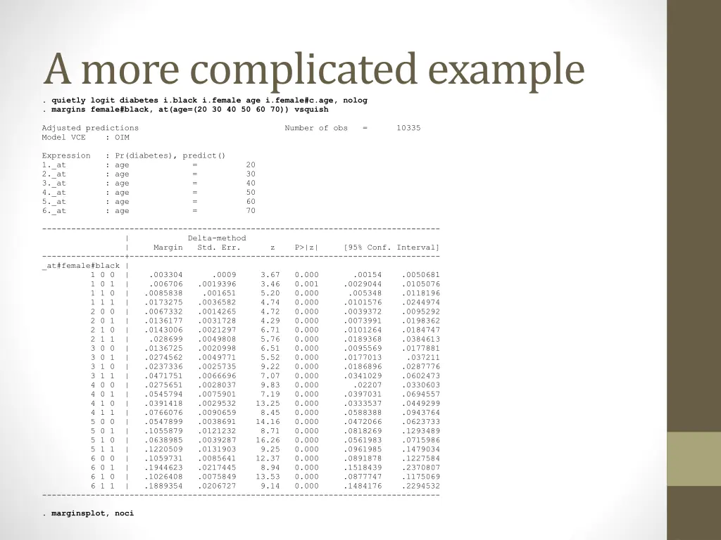 a more complicated example quietly logit diabetes