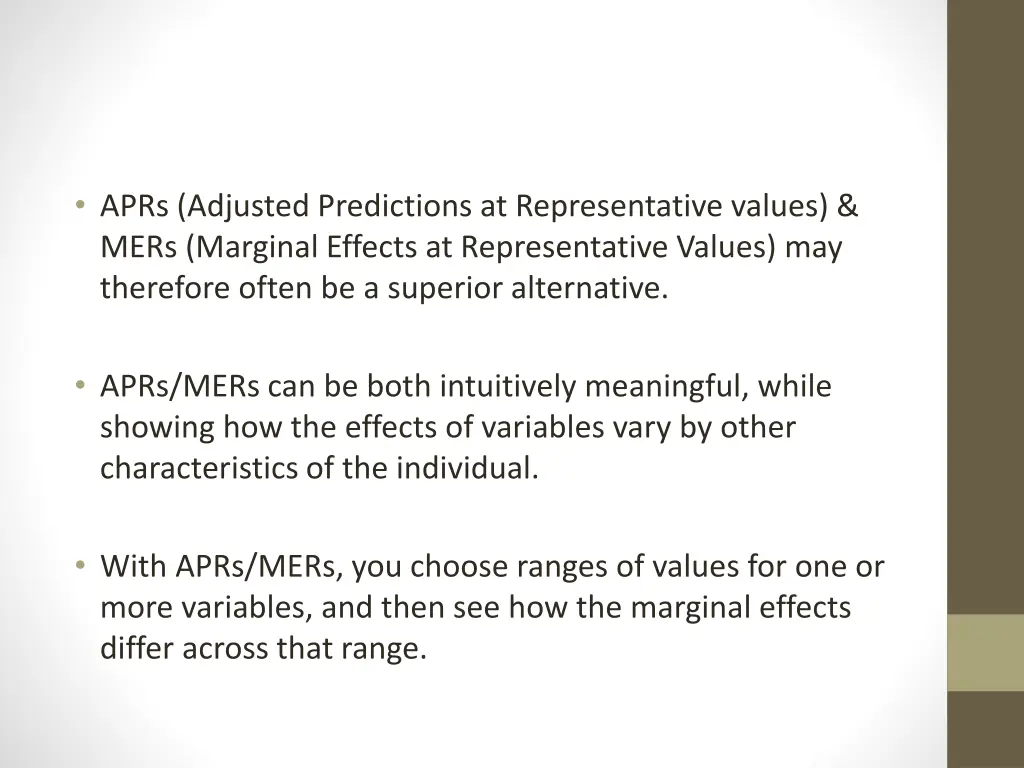 aprs adjusted predictions at representative