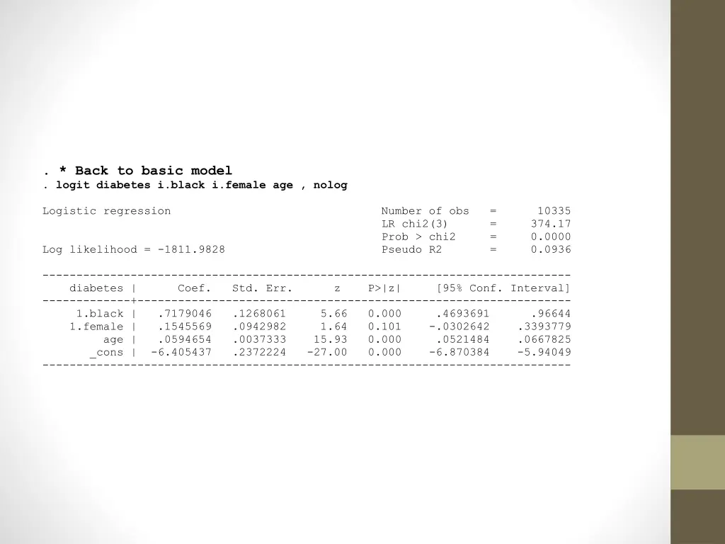 back to basic model logit diabetes i black