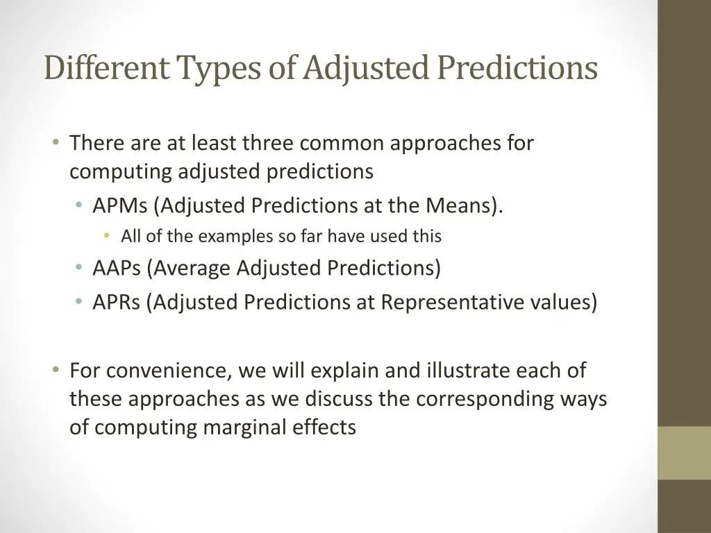 different types of adjusted predictions