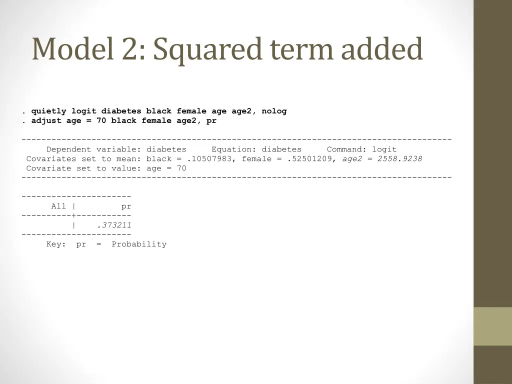 model 2 squared term added