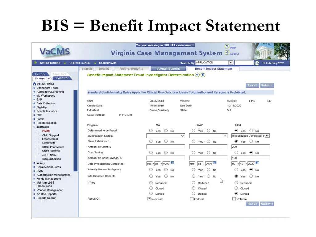 bis benefit impact statement