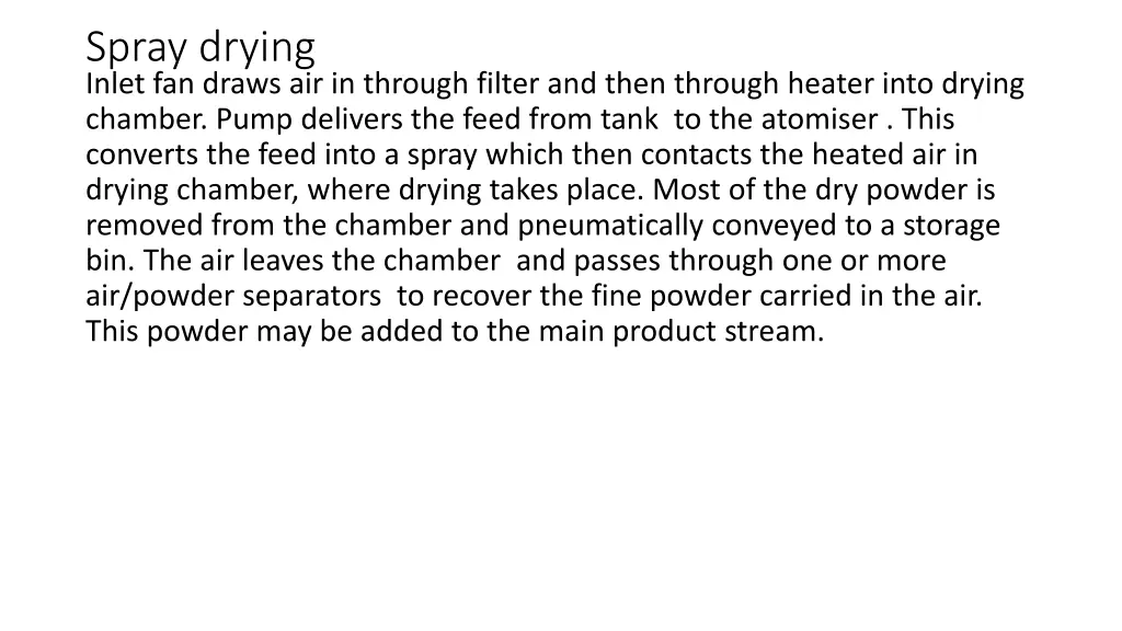 spray drying inlet fan draws air in through