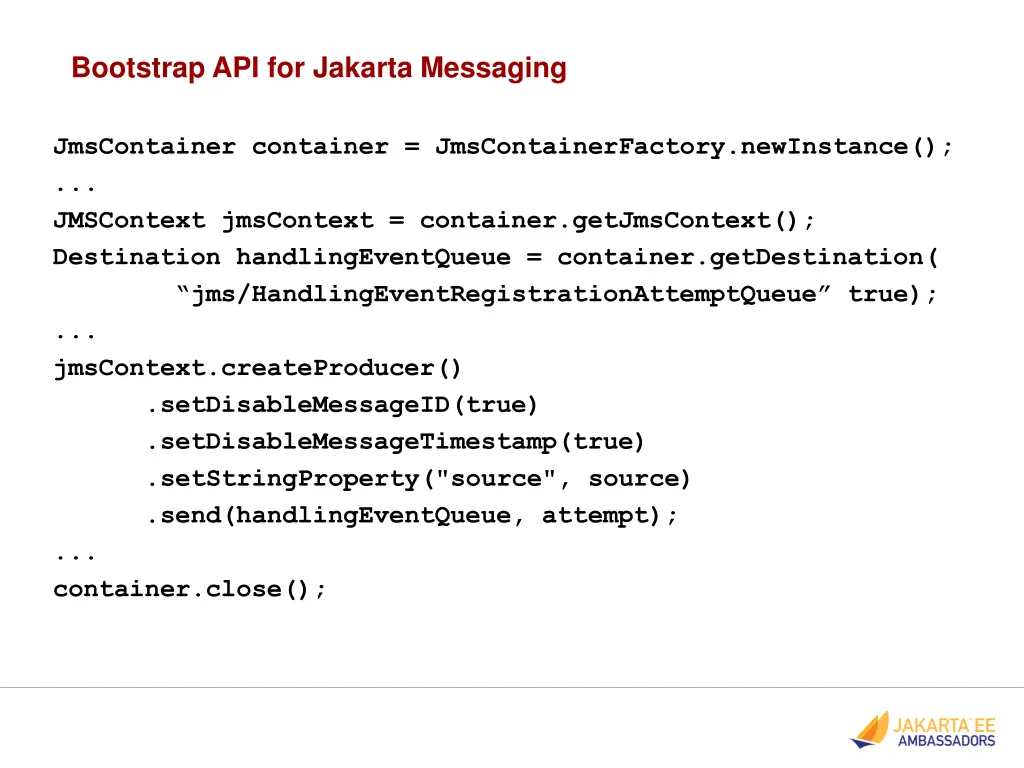 bootstrap api for jakarta messaging