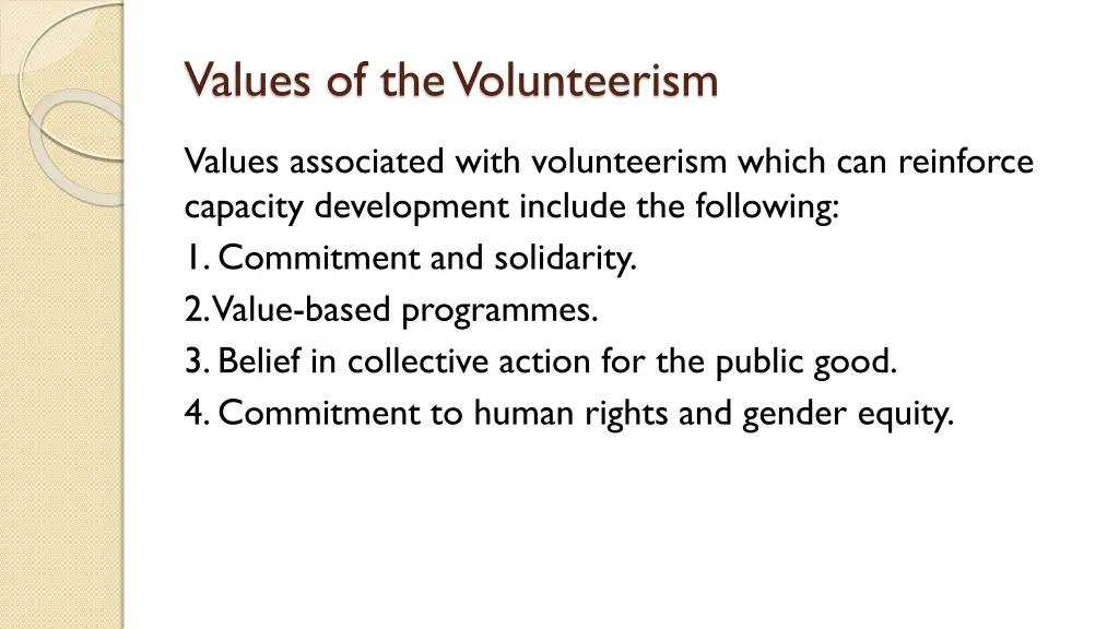 values of the volunteerism