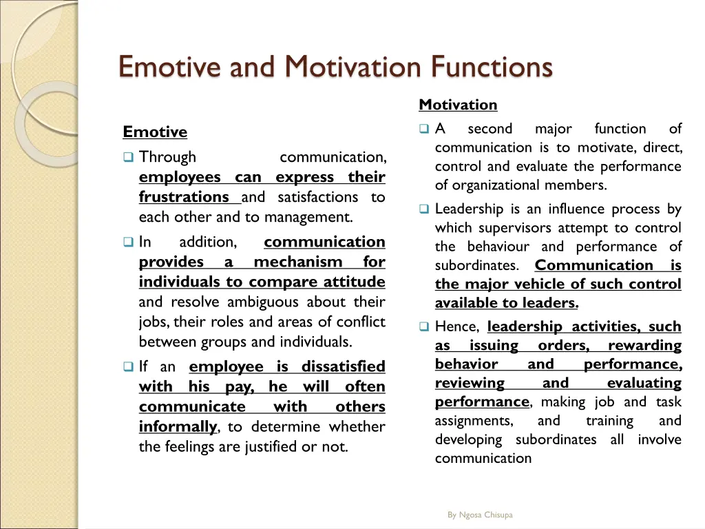 emotive and motivation functions