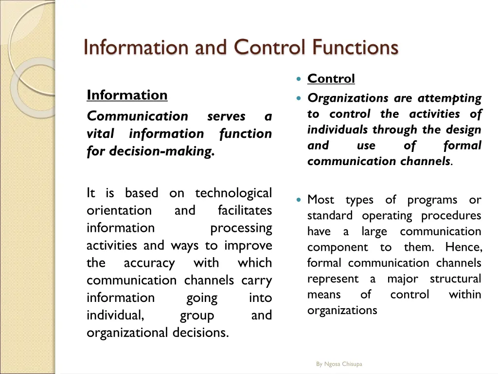 information and control functions