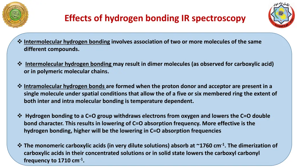 effects of hydrogen bonding ir spectroscopy