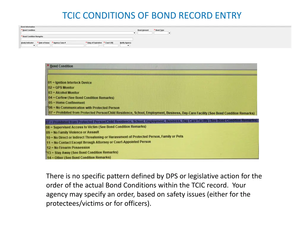 tcic conditions of bond record entry 5