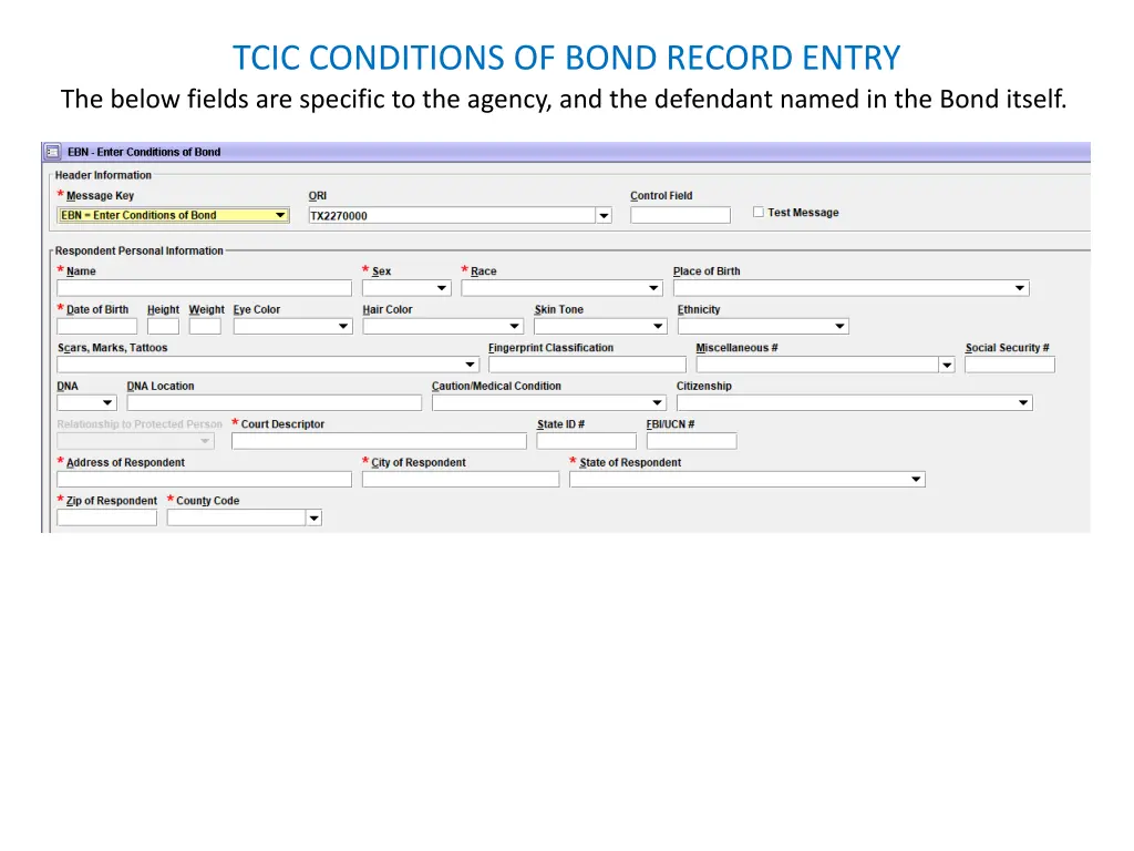 tcic conditions of bond record entry