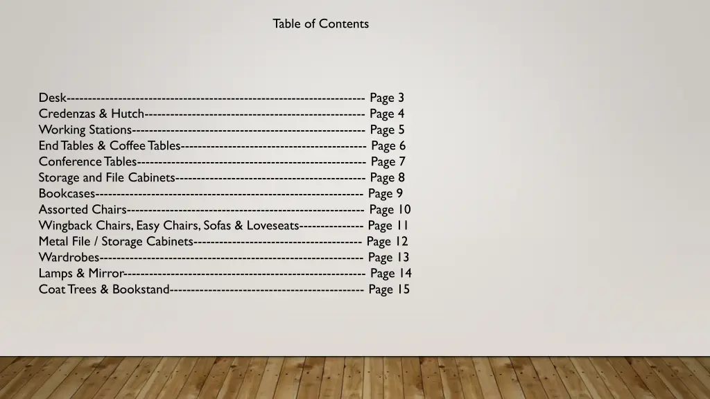 table of contents