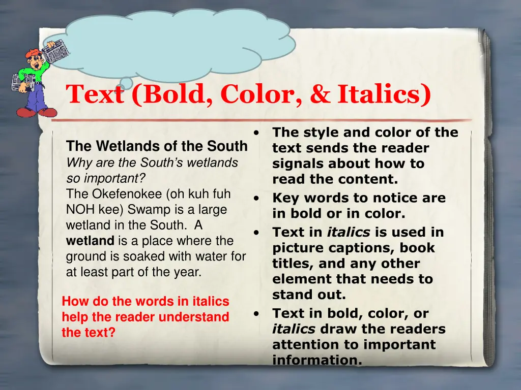 text bold color italics