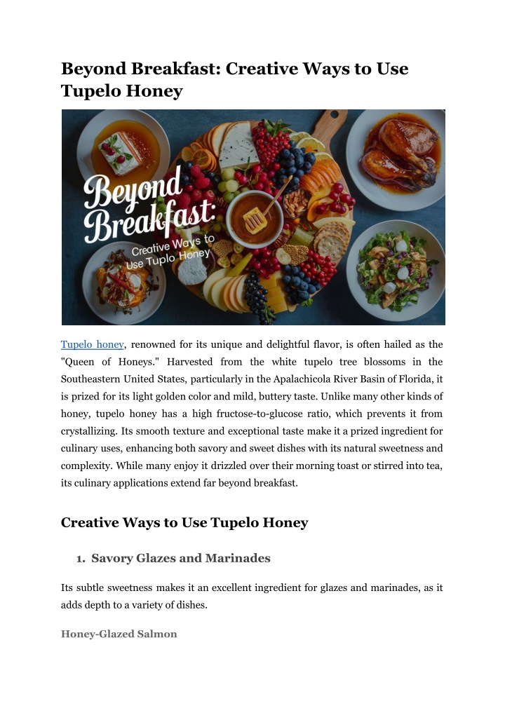 beyond breakfast creative ways to use tupelo honey