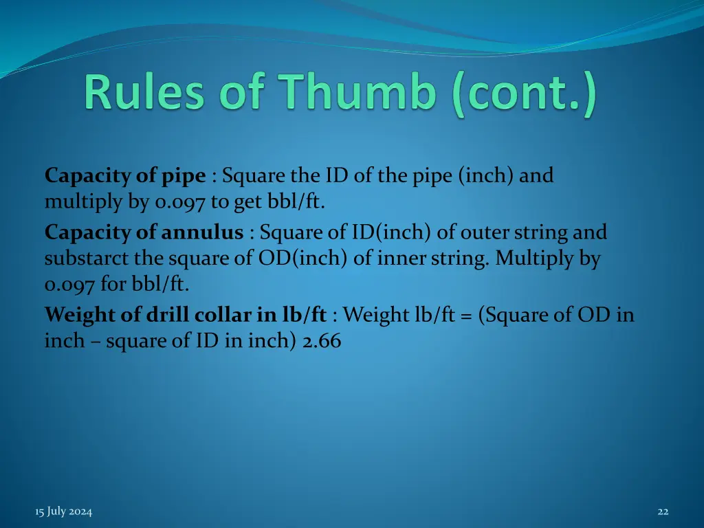 capacity of pipe square the id of the pipe inch