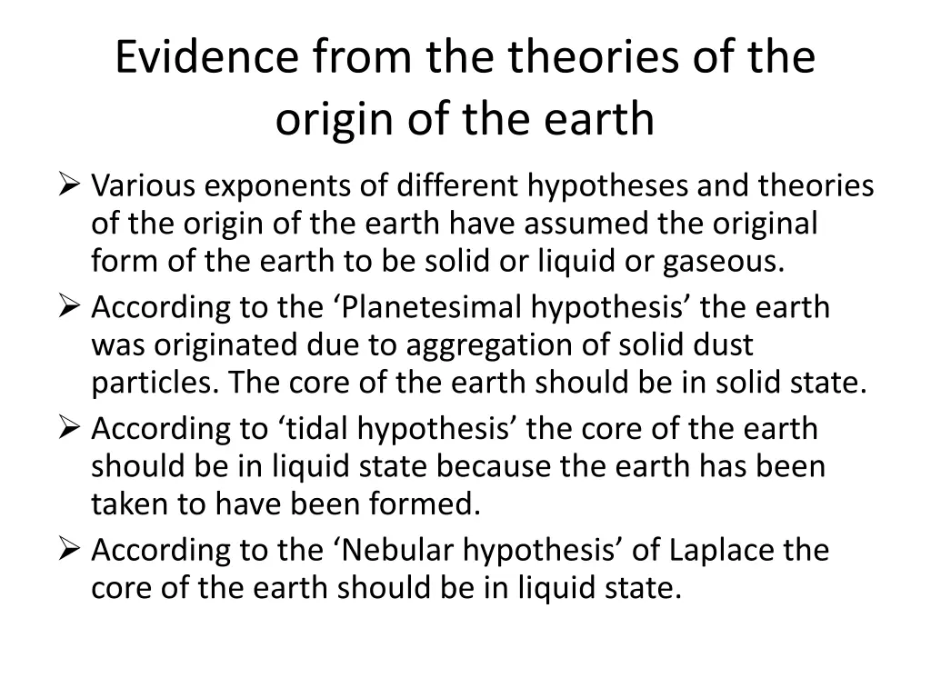 evidence from the theories of the origin