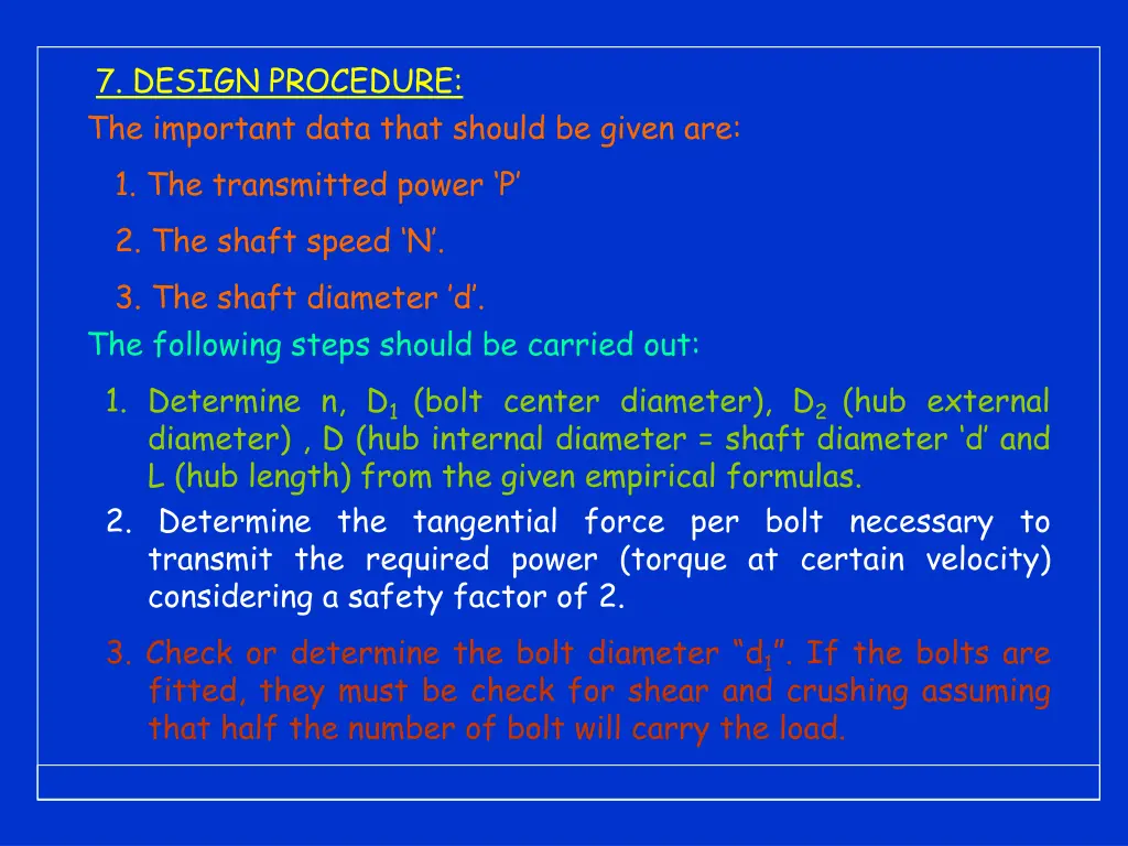 7 design procedure the important data that should