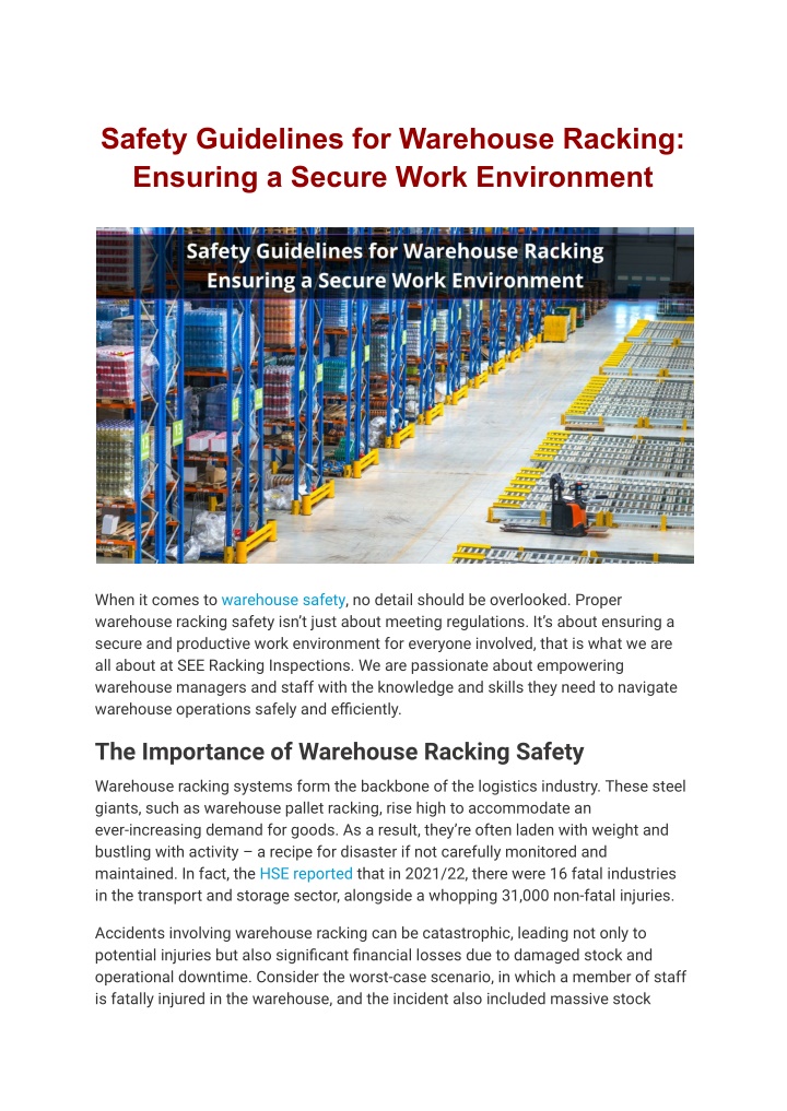 safety guidelines for warehouse racking ensuring