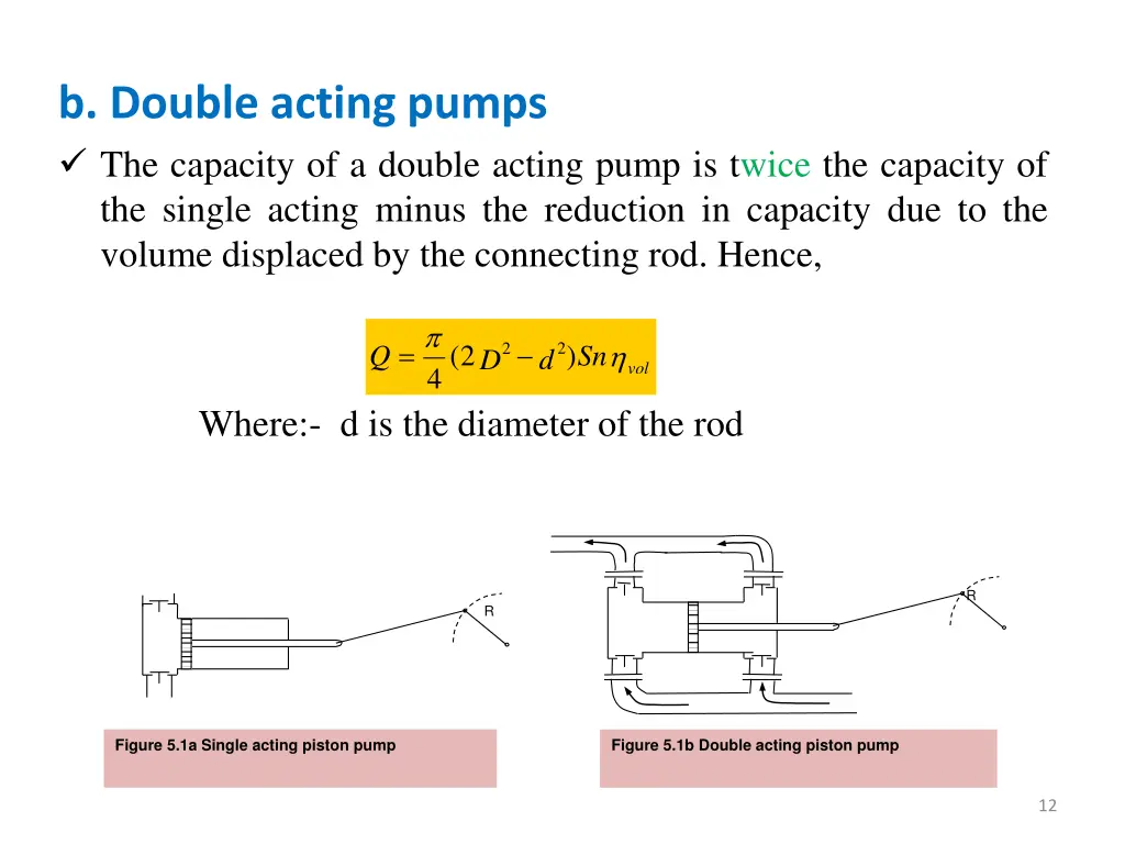 b double acting pumps the capacity of a double