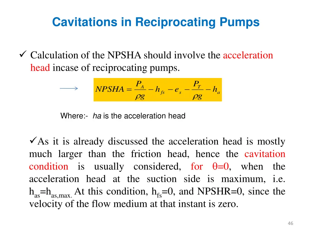 cavitations in reciprocating pumps