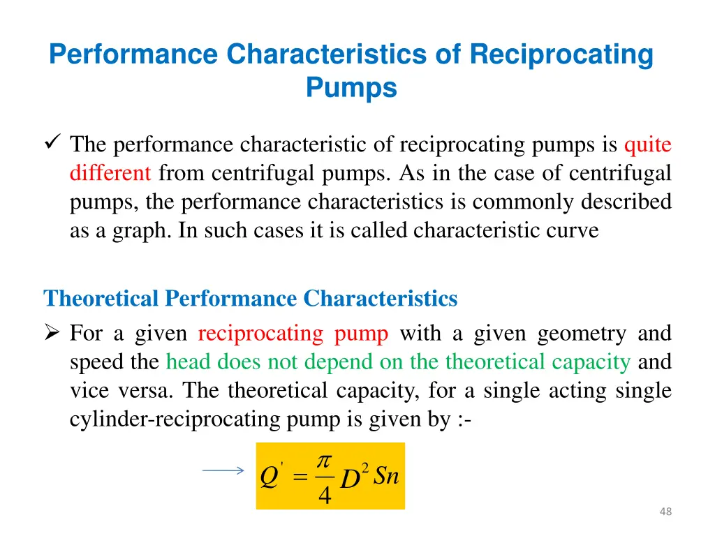 performance characteristics of reciprocating pumps