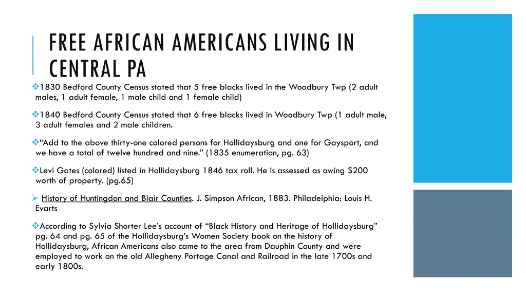 free african americans living in central pa 1830