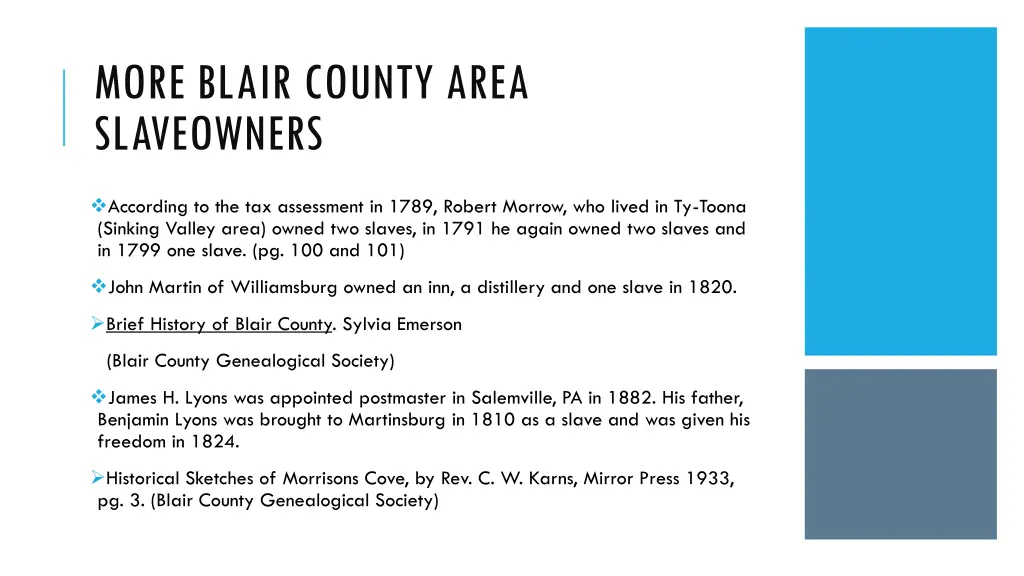 more blair county area slaveowners