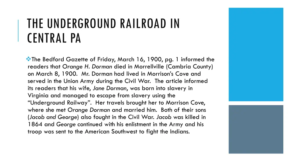 the underground railroad in central pa