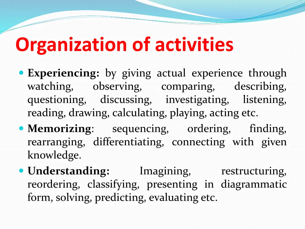 organization of activities