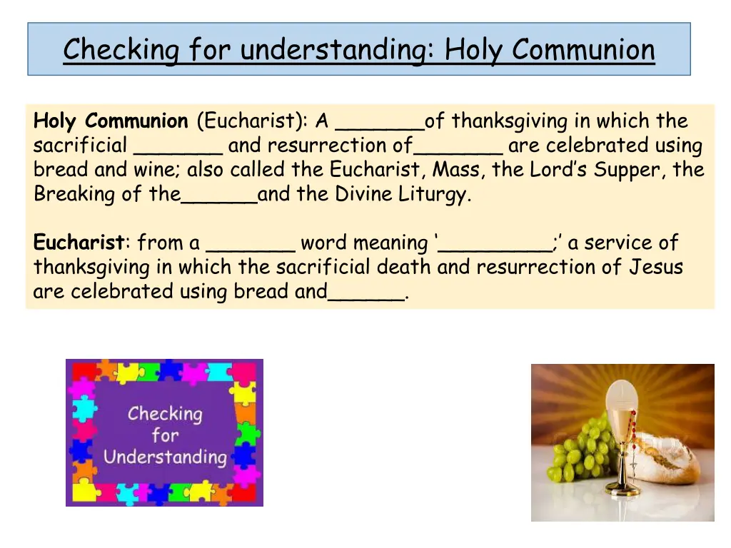 checking for understanding holy communion