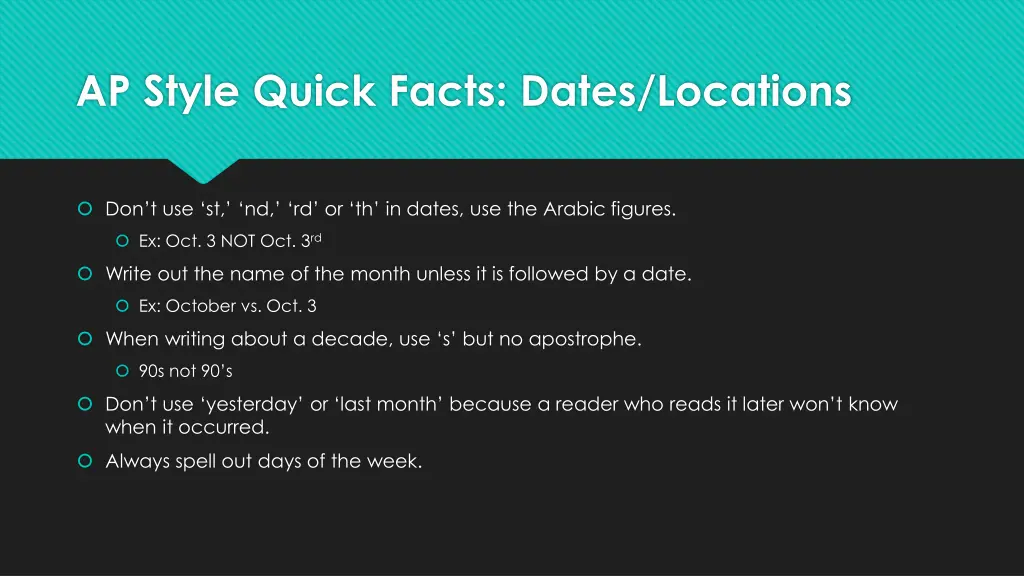 ap style quick facts dates locations