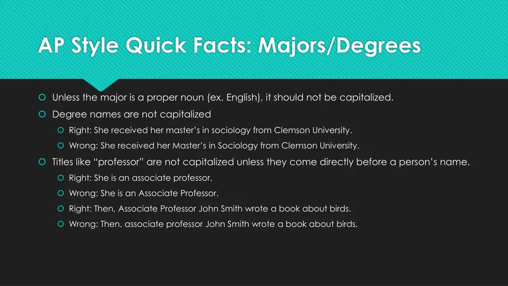 ap style quick facts majors degrees