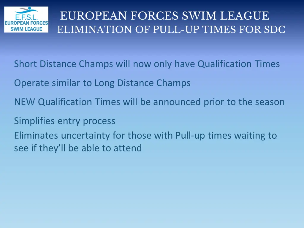 european forces swim league elimination of pull