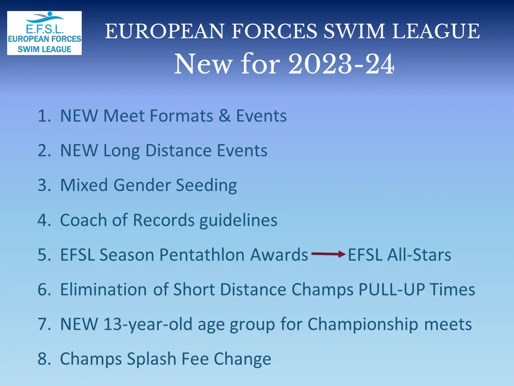 european forces swim league new for 2023 24