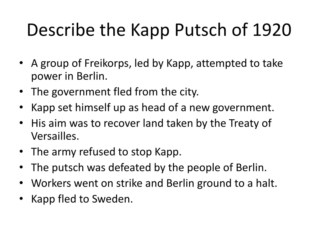 describe the kapp putsch of 1920