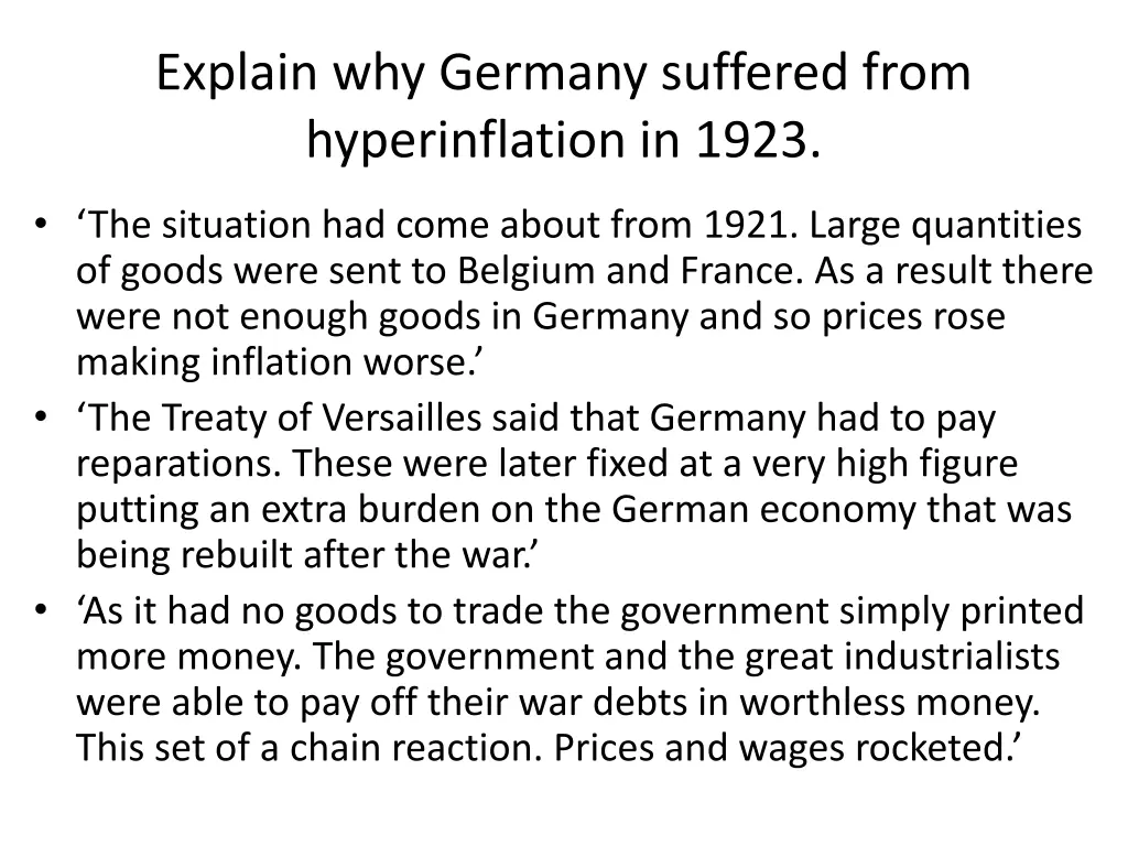 explain why germany suffered from hyperinflation