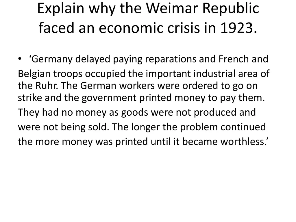 explain why the weimar republic faced an economic