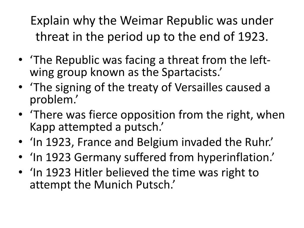 explain why the weimar republic was under threat