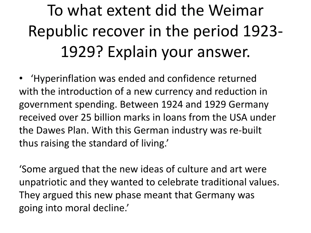 to what extent did the weimar republic recover