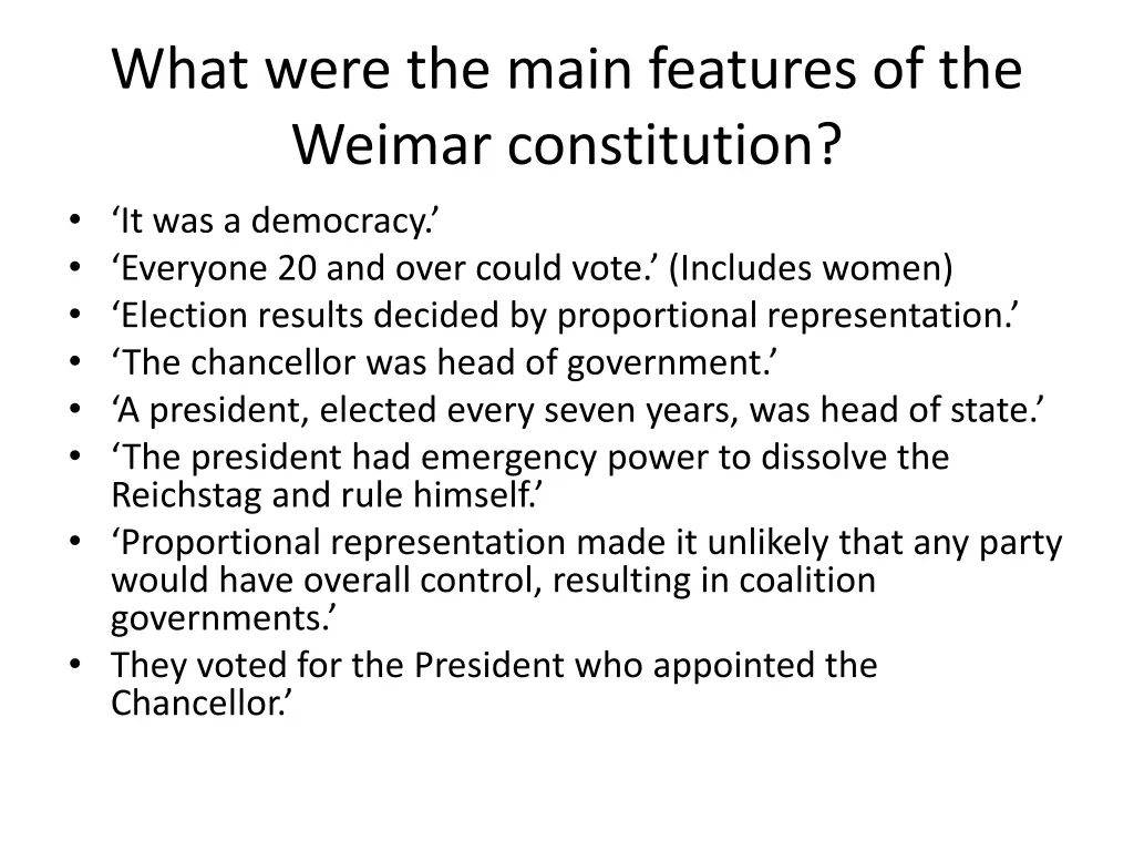 what were the main features of the weimar