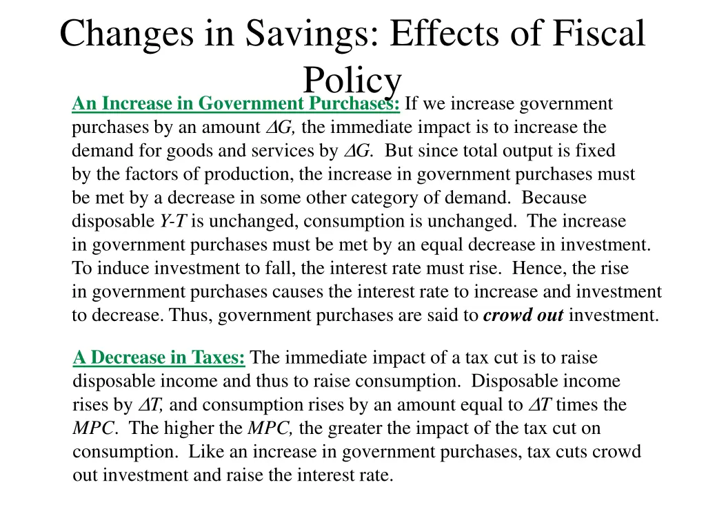 changes in savings effects of fiscal policy