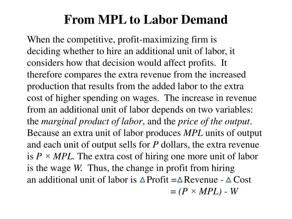 from mpl to labor demand