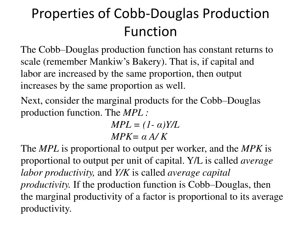 properties of cobb douglas production function