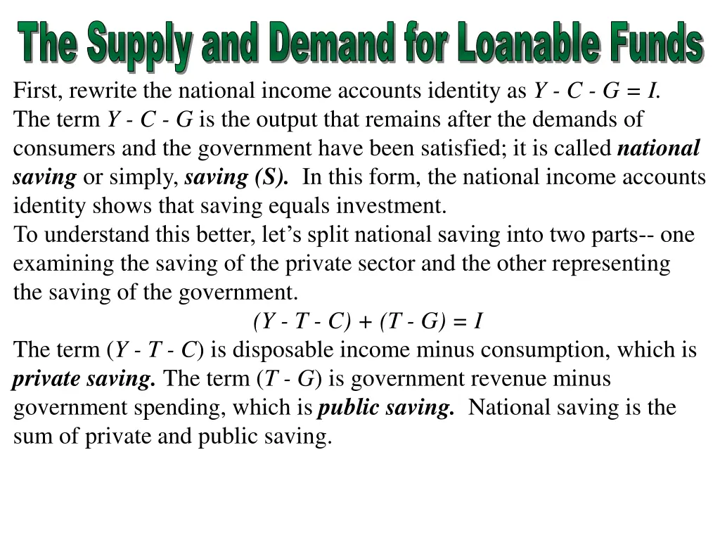 the supply and demand for loanable funds first